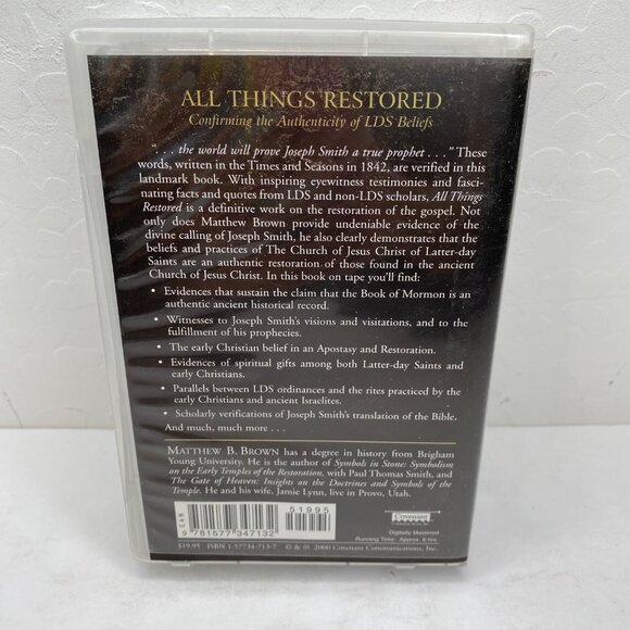 All Things Restored Confirming Authenticity LDS Beliefs Matthew B Brown Cassette - Picture 8 of 10